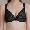 Estilo europeo y americano, lencería popular, sexy y que realza la figura para mujeres con busto grande, diseñada para minimizar el abultamiento lateral del pecho, con un diseño fino estilo otoño, un escote en V profundo puro y seductor, y detalles de encaje