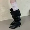 Botas largas de punta para mujer, nueva colección otoño/invierno 2026, botas de tacón de aguja, botas largas, botas de caña ancha, botas con volantes, botas altas para mujer