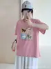 Camiseta Feminina Loose de Algodão Bambu com Gola Redonda e Manga Curta de Guangzhou, Versátil e Emagrecedora, Direto da Fábrica