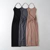 Verano nuevo Moda europea y americana para mujer color sólido torcido halter ajustado jersey vestido midi S15461
