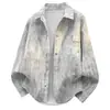 Camisa de manga larga tie-dye estilo "old money" vintage con cuello de solapa, corte holgado casual, camisa chaqueta versátil, suministro al por mayor