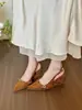 Sandalias de tacón de cuña con punta fina y boca poco profunda con hebilla, parte trasera descubierta, para mujer, estilo retro de primavera, tacones altos de nicho coreano francés, zapatos de mujer