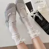 Calcetines Blancos de Encaje con Lazo Estilo Ballet para Mujer, Calcetines de Malla Delgada de Verano a Media Pantorrilla, Calcetines Largos Miu