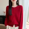 Outono/Inverno 2026 Novo Estilo Coreano Cardigan de Tricô com Gola Redonda Sem Costura Totalmente Lã Versátil Suéter Jaqueta Casaco Engrossado Feminino