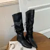 Botas de Piel de Vaca Puntiagudas Botas Largas Mujer 2026 Nuevas Botas Altas Adelgazantes Botas de Jinete Botas Elásticas Botas Fruncidas Apiladas