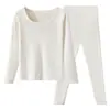 Roupa Térmica de Lã de Cordeiro para Outono e Inverno para Mulheres, Camada Base Aconchegante com Forro de Fleece e Espessada, Conjunto Térmico de Blusa e Calça para Mulheres que Retém Calor e Resiste ao Frio