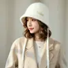 Sombrero de pescador de lana para mujer, engrosado para abrigar en otoño e invierno, hace que la cara se vea más pequeña, adecuado para cabezas de mayor tamaño, diseño versátil de punto con cordones