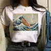 Camiseta para Mujer Gato Pintura al Óleo Estampada Camisetas Gráficas Interesantes Verano Manga Corta Casual Tops Blancos Ropa Harajuku