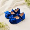 Sapatos Mary Jane de Veludo Vintage com Laço para Meninas, Sapatos Infantis para Festa de Feriado e Apresentação, Sapatos Macios de Princesa Suaves