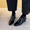 Botines retro de piel de oveja de 5 cm de altura, con punta cuadrada y hebilla, para mujer, nuevo estilo otoño e invierno, elegantes, adelgazantes, versátiles, de moda
