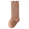 Calcetines de media pantorrilla para bebé Otoño e Invierno 2026, Calcetines para lactantes y niños pequeños, Color liso, Borde con volantes, Ajuste holgado, No aprietan las piernas