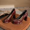 Zapatos Rojos Mary Jane de Boda con Vestido Elegantes Tacones Altos Compromiso Pequeña Plataforma Charol Tacón Alto Zapatos Individuales Mujer