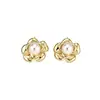Pendientes de Flor de Perla con Aguja de Plata Chapados en Oro Real de 13K Pendientes de Gama Alta de Nicho con un Estilo Único y Versátil para Mujer