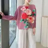 Camiseta de Manga Morcego Feminina, Novo Estilo 2026, Caimento Solto, Tamanho Grande, Gola Redonda, Pulôver com Estampa Vintage, Elegante Top Estilo Issey Miyake