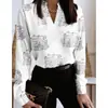 Nova Camisa Estampada Solta de Manga Longa com Decote em V Europeia e Americana 2022 Primavera Aliexpress Amazon Top Camisa para Mulheres