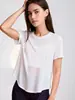 Camiseta Cropped de Secagem Rápida Solta de Manga Curta com Costas Cruzadas para Esportes Yoga Treinamento