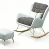 Sillón mecedor individual de lujo ligero con estampado de pata de gallo para balcón de casa, silla sofá perezoso, mecedora de madera maciza con reposapiés