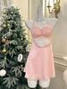 Cinto Sexual de Renda com Flores Vazadas, Almofada para Peito, Vestido de Pendurar, Camisola, Roupas de Casa Femininas para Outono e Inverno, Terno de Seda de Gelo