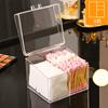 Caja de almacenamiento para hisopos de algodón transparente a prueba de polvo para algodón cosmético, soporte para huevos de maquillaje de belleza, caja de almacenamiento con compartimentos, caja organizadora para labiales y cosméticos