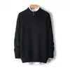 Suéter de lana 100% para hombre con cuello alto, cierre de cremallera, manga larga, grueso y cálido para otoño e invierno, cárdigan de punto de corte holgado, estilo simple