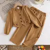 Conjunto Infantil Estilo Doce Transfronteiriço Novidades de Outono para Bebês e Crianças Pequenas Top com Decote V Laço Calça Longa Infantil Conjunto de Duas Peças