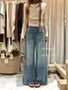 JEANS OFICIALES de Nuevo Otoño Estilo Coreano para el Trabajo de Tiro Alto Lavados de Pierna Ancha con Bordado en Bolsillo Trasero 50538