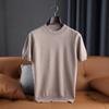 Suéter de cachemira de punto para hombre, cuello redondo, manga corta, lana pura, cuello semialto, color liso, informal, sencillo