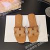 Chinelos de Verão Novos para Mulheres, Sola Lisa, para Uso Externo, Couro Bovino de Primeira Camada, Dropshipping de Peça Única