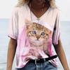 2025 nueva camiseta de manga corta europea y americana con estampado transfronterizo tendencia ocio holgada gato impresión a color 3D se puede hacer de D