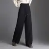 Calça reta de lã acetinada para mulheres, nova coleção outono 2026, calça feminina de cintura alta, moderna e estilosa, calça casual solta popular