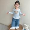 Conjunto para Meninas Primavera e Outono 2025 Novas Roupas Estilo Infantil Moda para Meninas Bebê Conjunto Casual de Duas Peças Outono