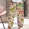 2026 Nuevos Pantalones Anchos de Amazon Sueltos Casuales de Algodón y Lino Estampados con Bolsillo Cintura Elástica Pantalones Cortos para Mujer en Stock