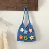 2027 Nova Bolsa de Palha, Bolsa de Mão de Tricô Floral Fresco, Bolsa de Praia Estilo Férias, Bolsa de Ombro