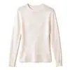 Suéter de una pieza sin costuras 100% lana merino superfina australiana, lavable a máquina, corte ajustado, camiseta base de cuello redondo
