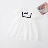 Vestido Amu Monkey Girls Coreano 2024 Verão Novo Bonito Jacquard Bebê Menina Gola de Boneca Vestido de Princesa