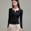 Camiseta de Manga Larga con Botones y Cuello Henry de Eco-Seda 260g para Mujer, Nuevo Diseño Otoño/Invierno 2026, Camiseta Básica Elegante