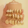 Set de Aretes Transfronterizos Europeos y Americanos Nuevo, Aretes de Botón con Forma de Concha, Estrella de Mar, Forma de C, Gota de Agua, Estilo Retro de Moda Nicho para Mujer