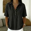 2026 Verão Europeu e Americano Cruzamento de Fronteiras Amazon Site Independente Nova Camiseta Feminina Solta e Confortável Gola Lapela Manga Curta Cor Sólida