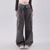 2024 Estilo Hong Kong Nuevo Retro Americano Pantalones de Peto Ajustados de Cintura Alta con Puño Diseño Holgado Primavera y Otoño Nuevos Pantalones Rectos