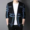 Cardigan Masculino de Malha Xadrez Fino Outono Douyin Blazer Casual Masculino Tricô Atacado