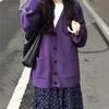 Suéter Jaqueta Cardigan Tricotado Macio e Sedoso Estilo Coreano Preguiçoso Roxo para Mulheres no Outono Top Solto de Gola V de Alta Qualidade