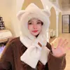Conjunto de chapéu de pelúcia de urso e cachecol para mulheres, estilo coreano de inverno, chapéu de pelúcia que afina o rosto, chapéu de proteção para as orelhas à prova de frio e quente para ciclismo