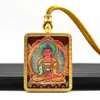 Tangka Pintado a Mano con Ropa Dorada de Cinabrio Patrón Zodiacal de Wuye Vida Pasada y Presente Collar Colgante Tangka Zakiram