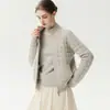 Cárdigan de cachemira con cuello alto y doble cremallera, con capa de aire engrosada; chaqueta de algodón con textura a cuadros para mujer; prenda exterior de punto suave y cómoda