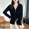 Cárdigan de punto de lana nuevo para mujer, con capucha, cordón ajustable, color liso, informal, elegante, para desplazamientos, chaqueta sencilla con doble cremallera