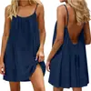 2026 E-commerce transfronterizo europeo y americano Amazon vestido mini plisado de seda de hielo color liso sin espalda de tiras, vestido de vacaciones en la playa para mujer