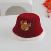 Sombrero de cubo de felpa roja de invierno para niños, sombrero grueso cálido a prueba de viento con protección para las orejas de forro polar, moderno