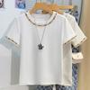 Playera Pesada con Cuentas de Manga Corta para Mujer Verano 2025 Nueva Cuello Redondo Holgada Casual Diseño de Media Manga Top Nicho