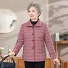 Nuevos Conjuntos de Primavera y Otoño para Personas Mayores, Tallas Grandes, Abrigo Grueso Vintage para Abuela de 70 Años, Top Estampado de Longitud Media con Cuello Solapa