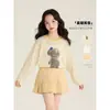 Conjunto de Primavera 2026 para Niñas Amybaby Nuevo Estilo Coreano Súper Lindo Top con Estampado de Oso y Falda Plisada